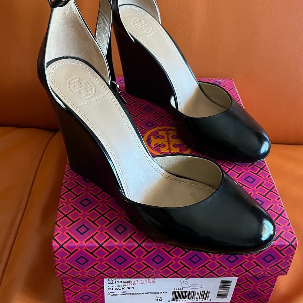 Tory Burch Black Peep-Toe Heels